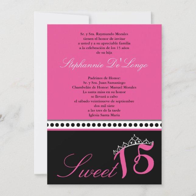 5x7 Hot rose Tiara Quinceanera Party Invitation (Devant)