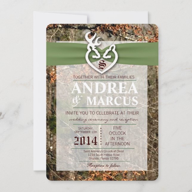 5x7 Hunting Deer Doe Buck Camo Wedding Invitation (Front)