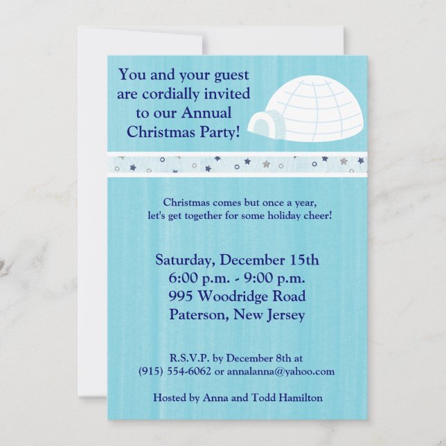 5x7 Icy Igloo Baby Blue Invitation (Devant)
