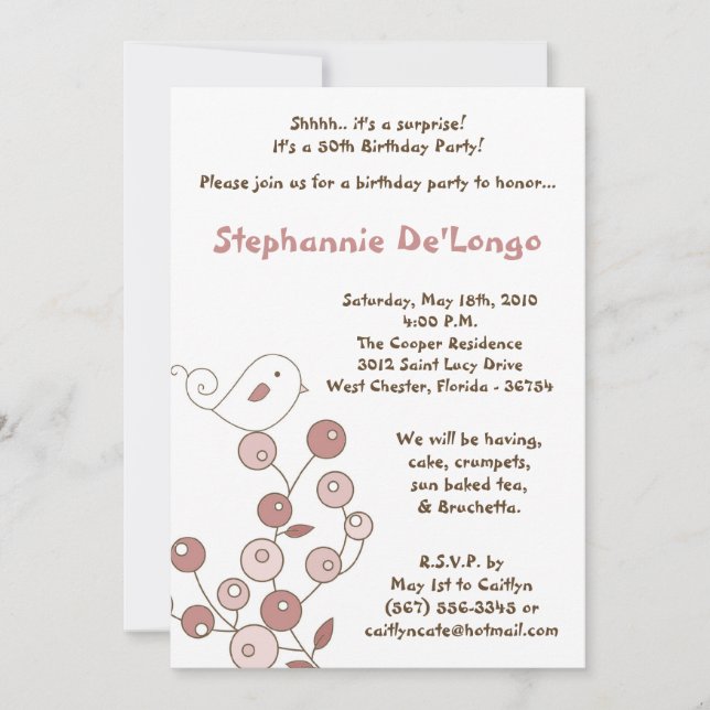 5x7 Invitation à la fête d'anniversaire de Pink Bi (Devant)