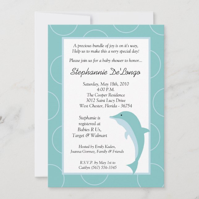 5x7 Invitation au Baby shower de dauphin tropical  (Devant)