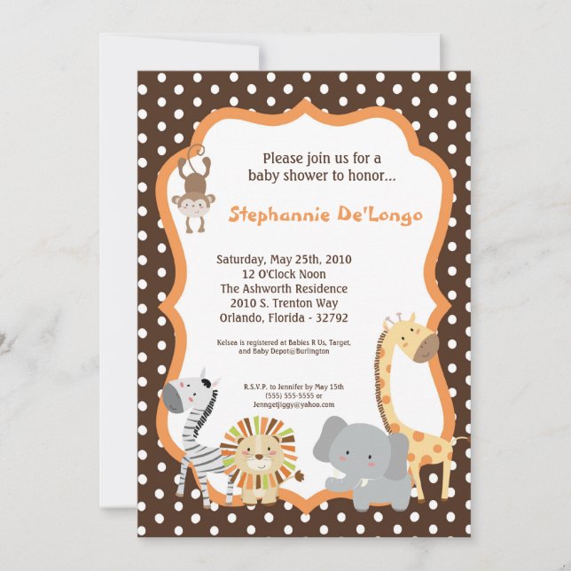 5x7 Invitation Baby shower animal d'aventure Jungl (Devant)