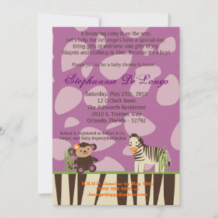 5x7 Invitation Baby shower animal pourpre