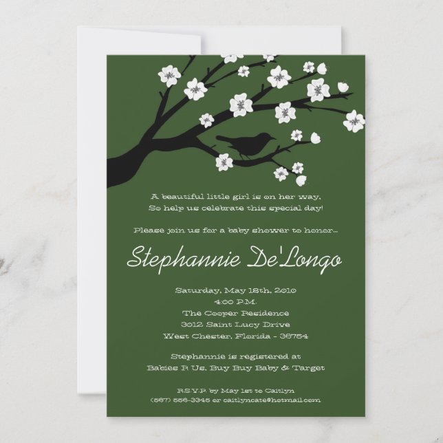 5x7 Invitation Baby shower de cerisiers en fleurs (Devant)