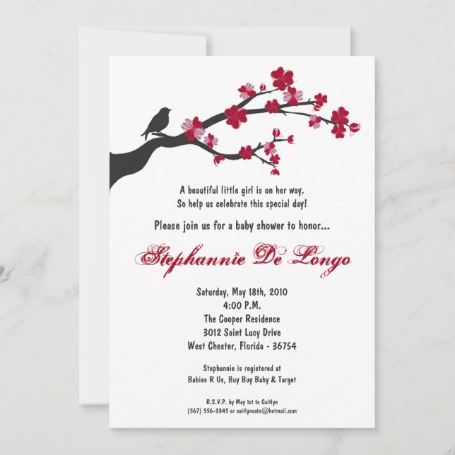 5x7 Invitation Baby shower de cerisiers en fleurs (Devant)