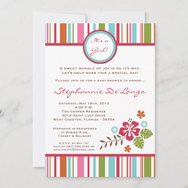 5x7 Invitation Baby shower de l'Hibiscus tropical (Devant)