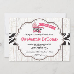 5x7 Invitation Baby shower de poussette rose