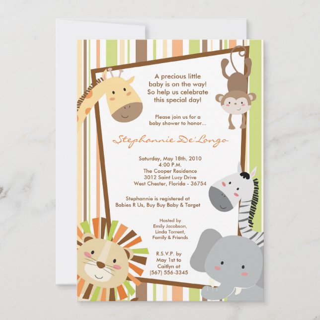 5x7 Invitation Baby shower de singe de la jungle (Devant)
