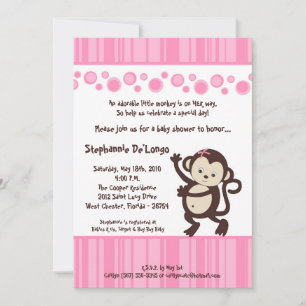 5x7 Invitation Baby shower de singe rose pop fémin