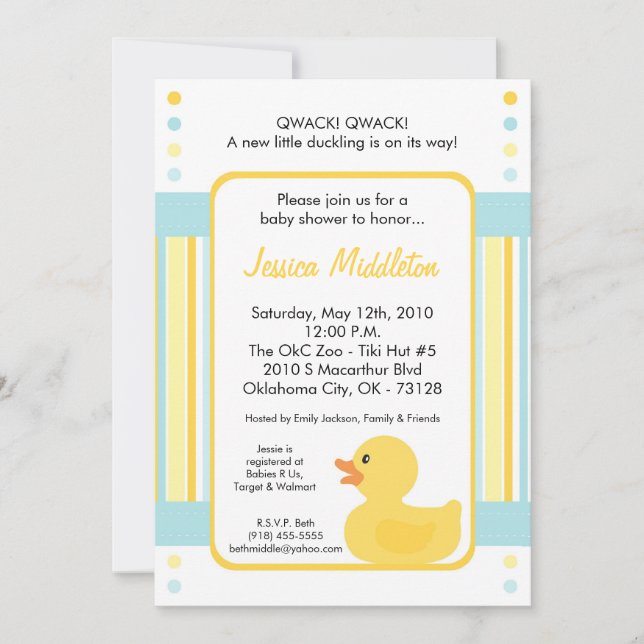 5x7 Invitation Baby shower en caoutchouc jaune (Devant)