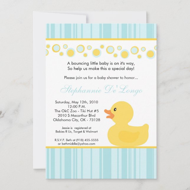 5x7 Invitation Baby shower en caoutchouc jaune (Devant)