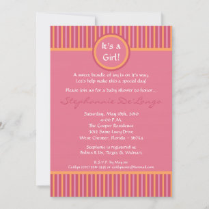 5x7 Invitation Baby shower rayé rose et orange