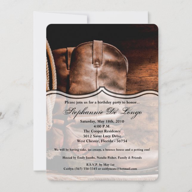 5x7 Invitation d'anniversaire Bottes de cowboy Bar (Devant)