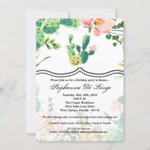 5x7 Invitation d'anniversaire Cactus de Bohême Suc