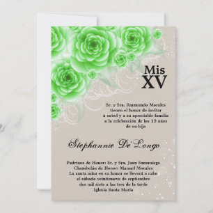 5x7 Invitation d'anniversaire des Roses verts Quin