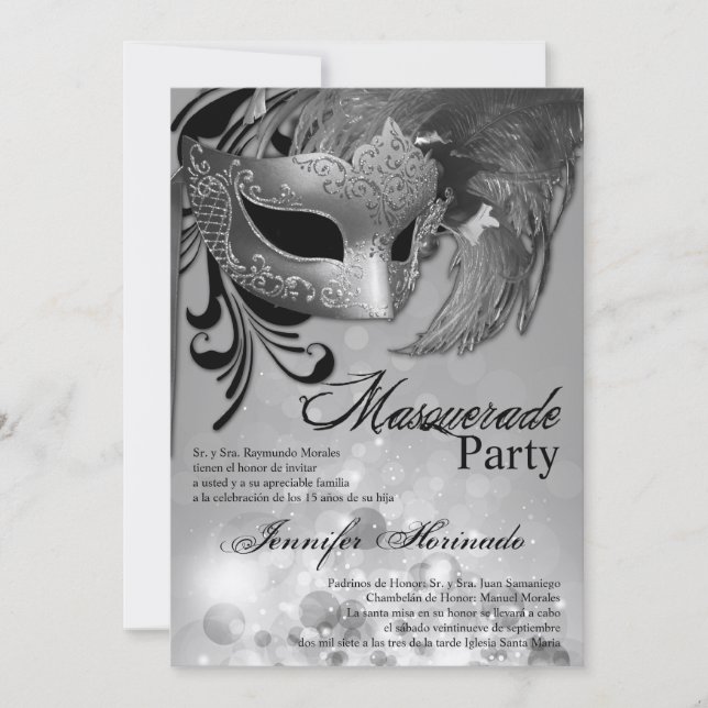 5x7 Invitation d'anniversaire Masquerade Quinceane (Devant)