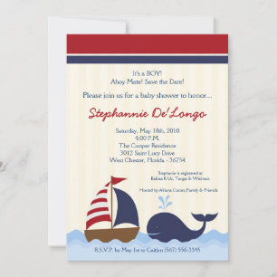 5x7 Invitation de Baby Shower Nautique Baleine Aho