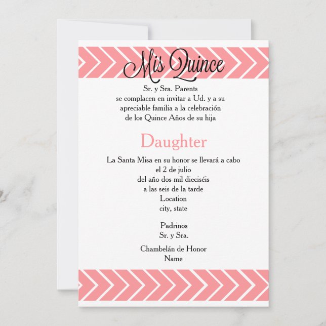 5x7 Invitation -Mis Quince - Spanish Customization (Front)