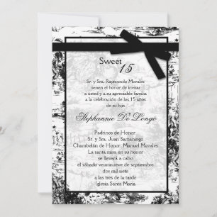 5x7 Invitation Quinceanera Toile noire