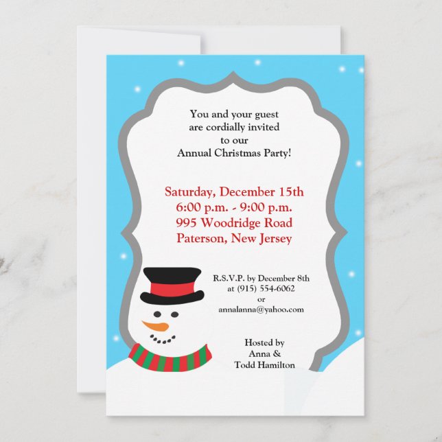 5x7 Invitation Snowman (Devant)
