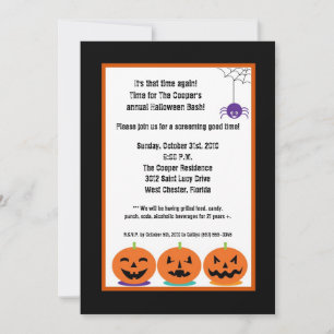 5x7 Jack-o-lantern Halloween Bash Party Invitation