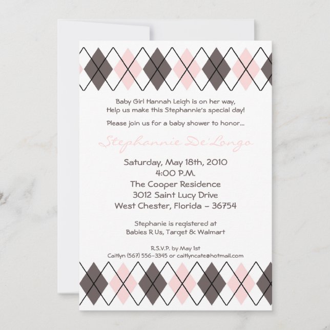 5x7 Jacquard rose gris Punk Baby shower Invitation (Devant)