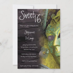 5x7 Jaune Masquerade Sweet 16 Invitation Anniversa