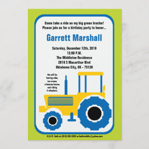 5x7 Jaune Tracteur agricole bleu Invitation d'anni