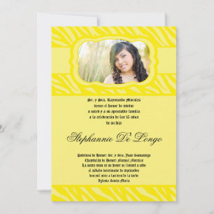 5x7 Jaune Zèbre Imprimer Quinceanera Invitation