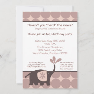 5x7 Jeune éléphant mauve Invitation à la fête d'an