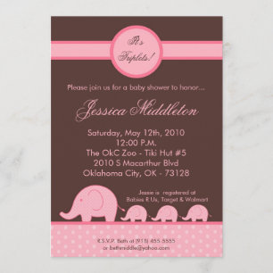 5x7 Jeunes filles Triplets Invitation Baby shower 