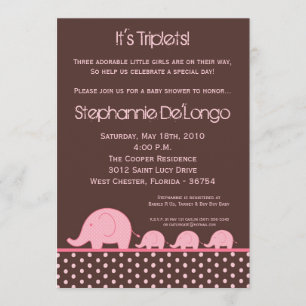 5x7 Jeunes filles Triplets Invitation Baby shower 