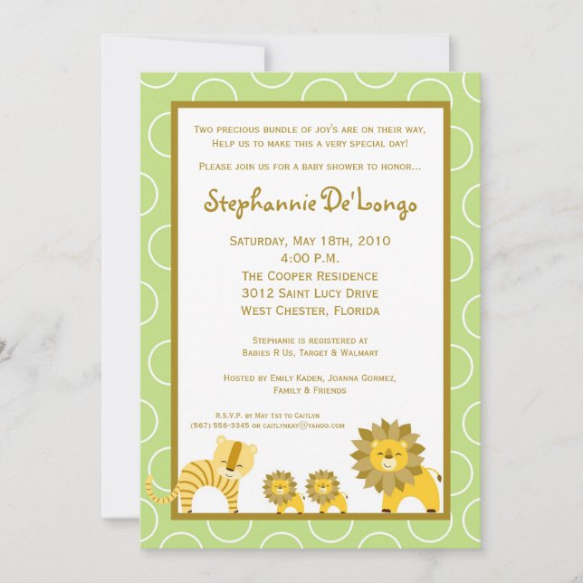5x7 Jungle Lion Boy TWINS Baby Shower Invitation (Front)