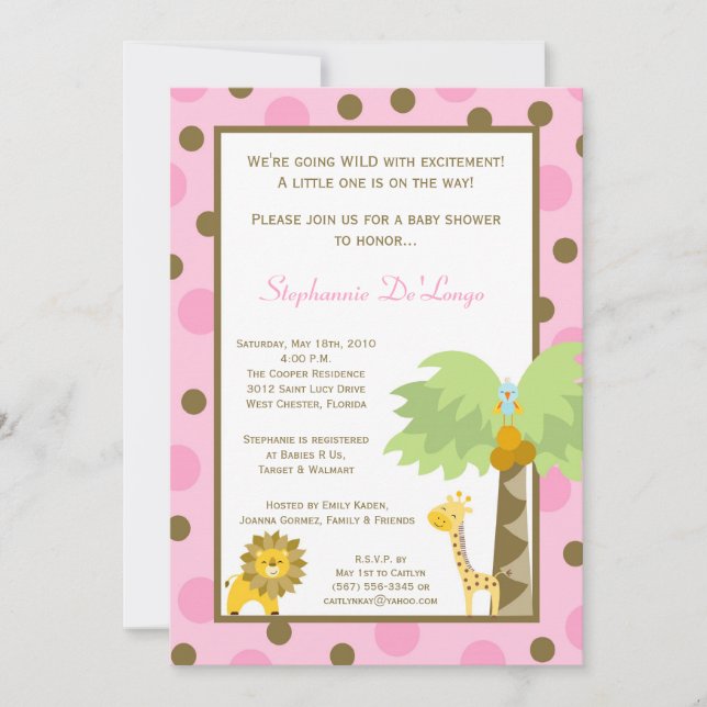 5x7 Jungle Safari Zoo Anima Invitation Baby shower (Devant)