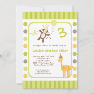 5x7 Jungle Safari Zoo Anniversaire Fête Invitation
