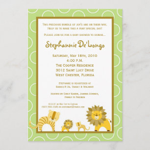 5x7 Jungle Tiger Lion TWINS Baby Shower Invitation