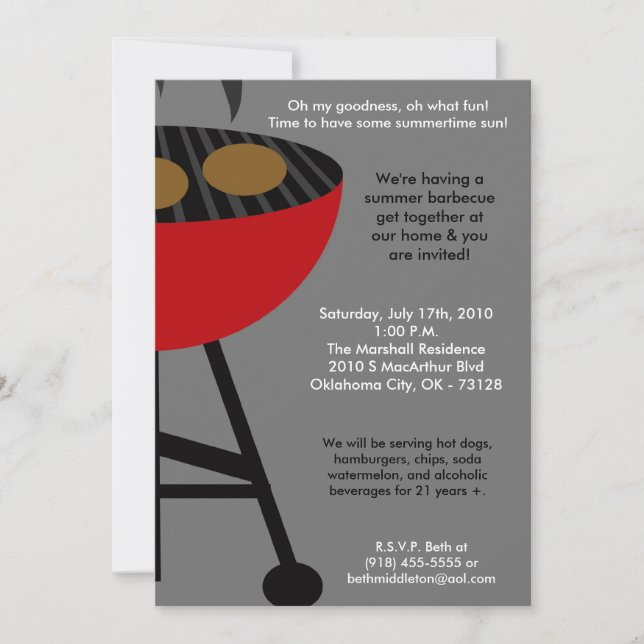 5x7 Kingof Grill Master Summer Barbecue Invitation (Front)