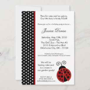 5x7 Lady Bug Black Polka Invitation à la fête d'an
