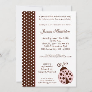 5x7 Lady Bug Pink PolkaDot Invitation Baby shower