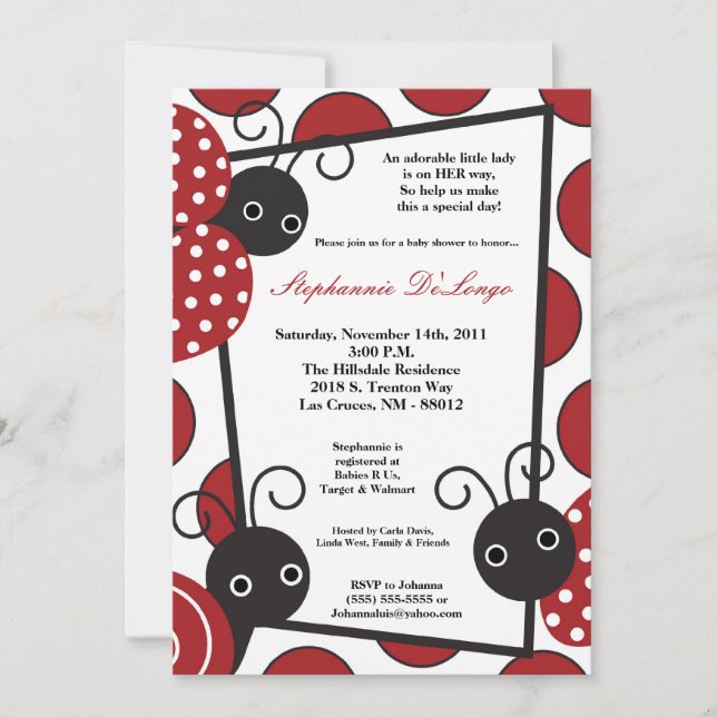 5x7 Lady Bug Spring Insect Baby Shower Invitation (Front)