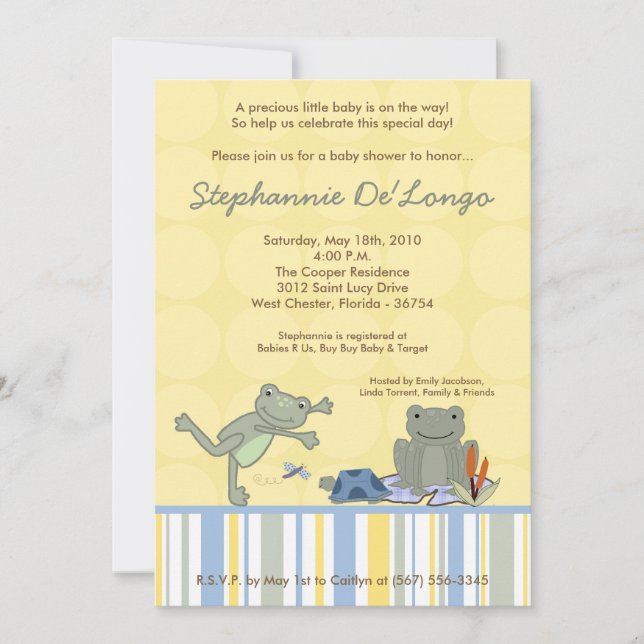 5x7 Leap Frog Turtle Bee Baby shower Invitation (Devant)