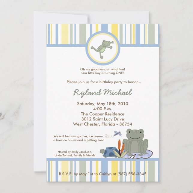 5x7 Leap Frog Turtle Bee Birtyhday Invitation (Front)