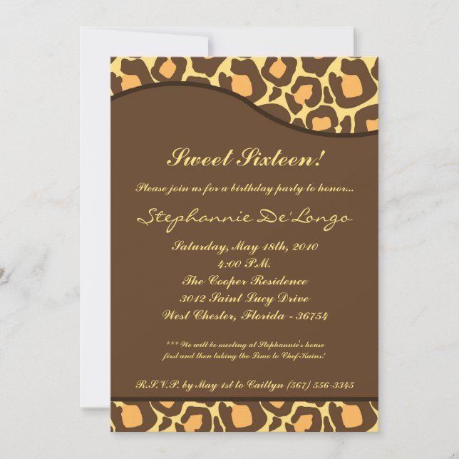 5x7 Leopard Print Sweet 16 Birthday Party Invite (Front)
