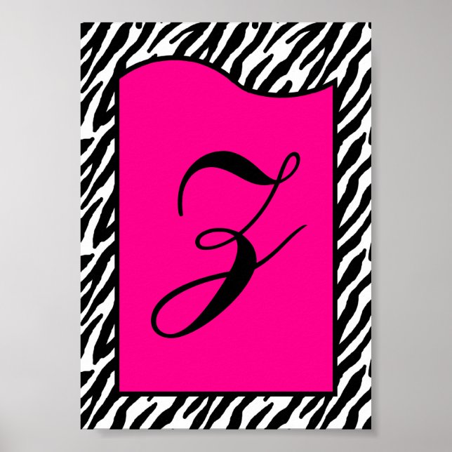 5x7 Letter Wall Art Hot Pink Zebra Animal Print (Front)