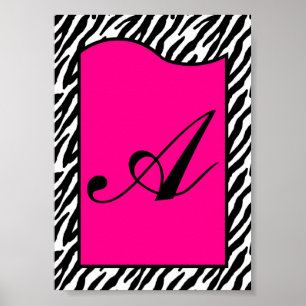 5x7 LETTRE Mur Art rose chaud Poster de animal Zèb