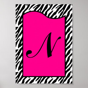 5x7 LETTRE Mur Art rose chaud Poster de animal Zèb