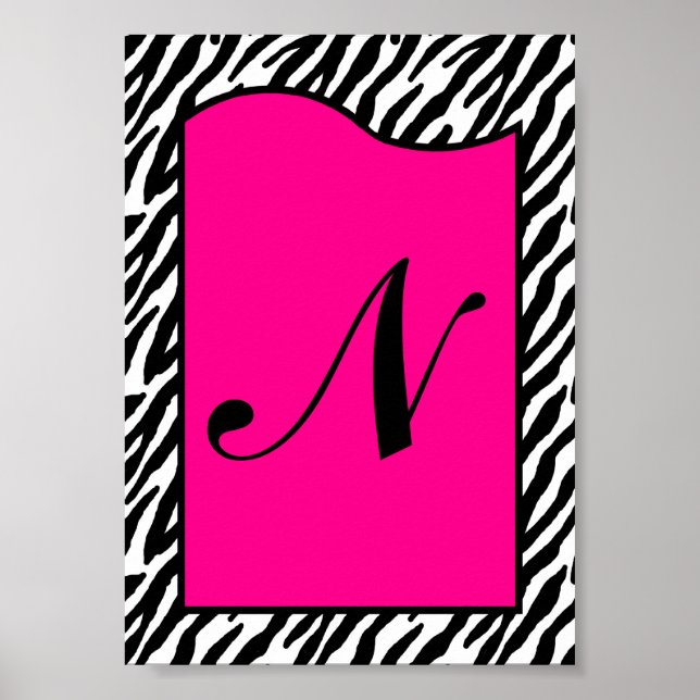 5x7 LETTRE Mur Art rose chaud Poster de animal Zèb (Devant)