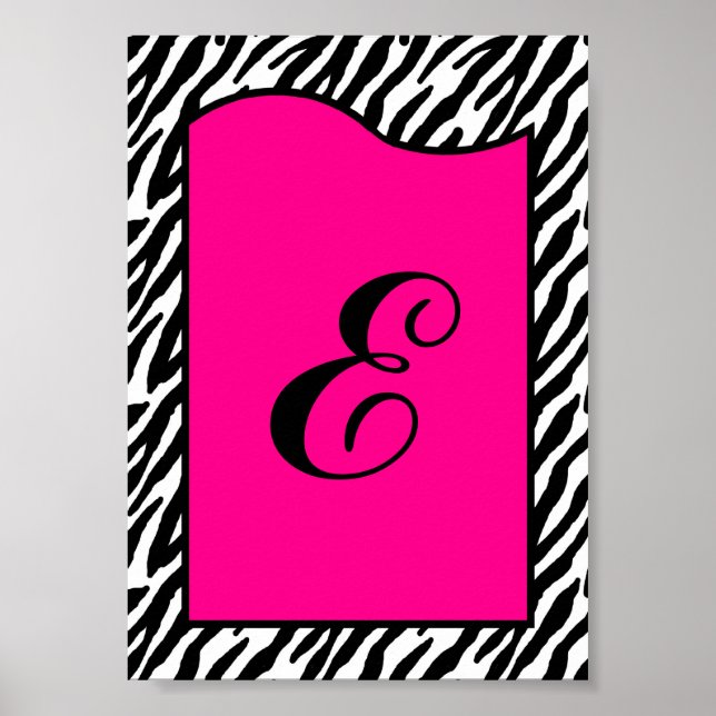 5x7 LETTRE Mur Art rose chaud Poster de animal Zèb (Devant)