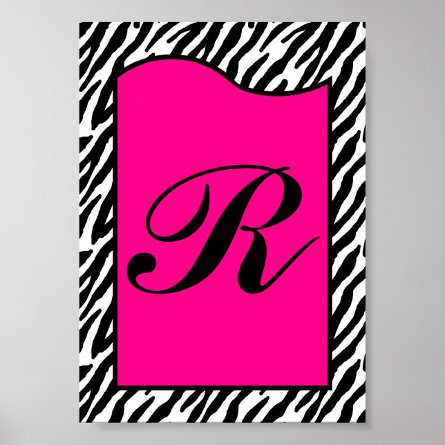 5x7 LETTRE Mur Art rose chaud Poster de animal Zèb (Devant)