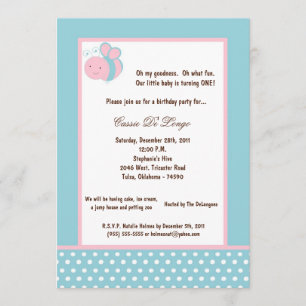 5x7 Light Blue Bumble Bee Birthday Party Invite